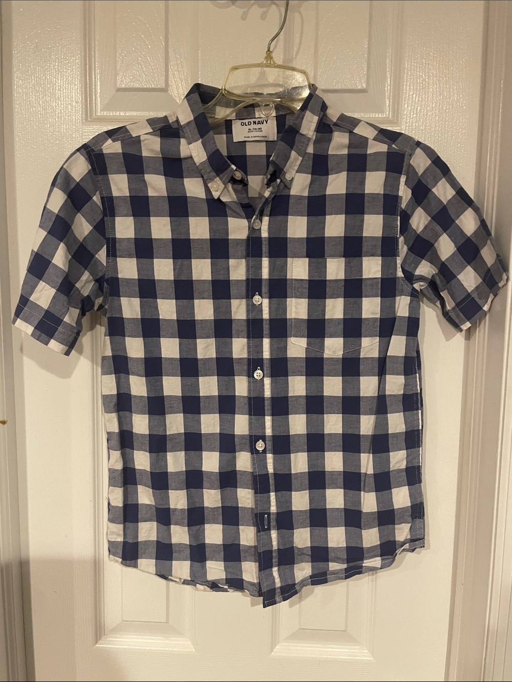 Old Navy Navy and White Check Short-Sleeve Button-Down Shirt